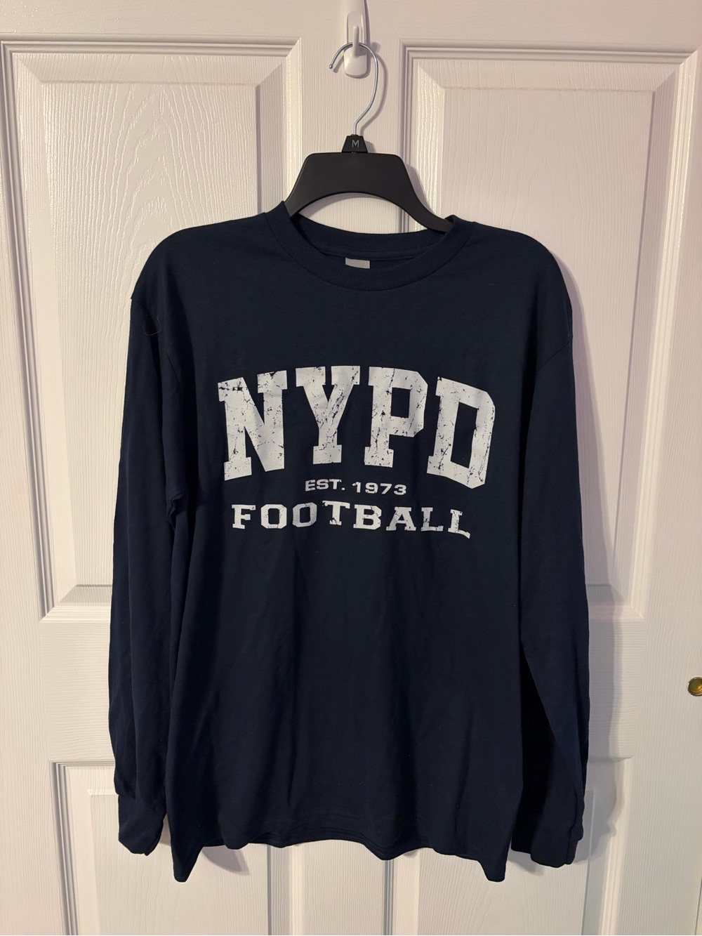 Gildan Navy Long-Sleeve NYPD Football Tee with White Print
